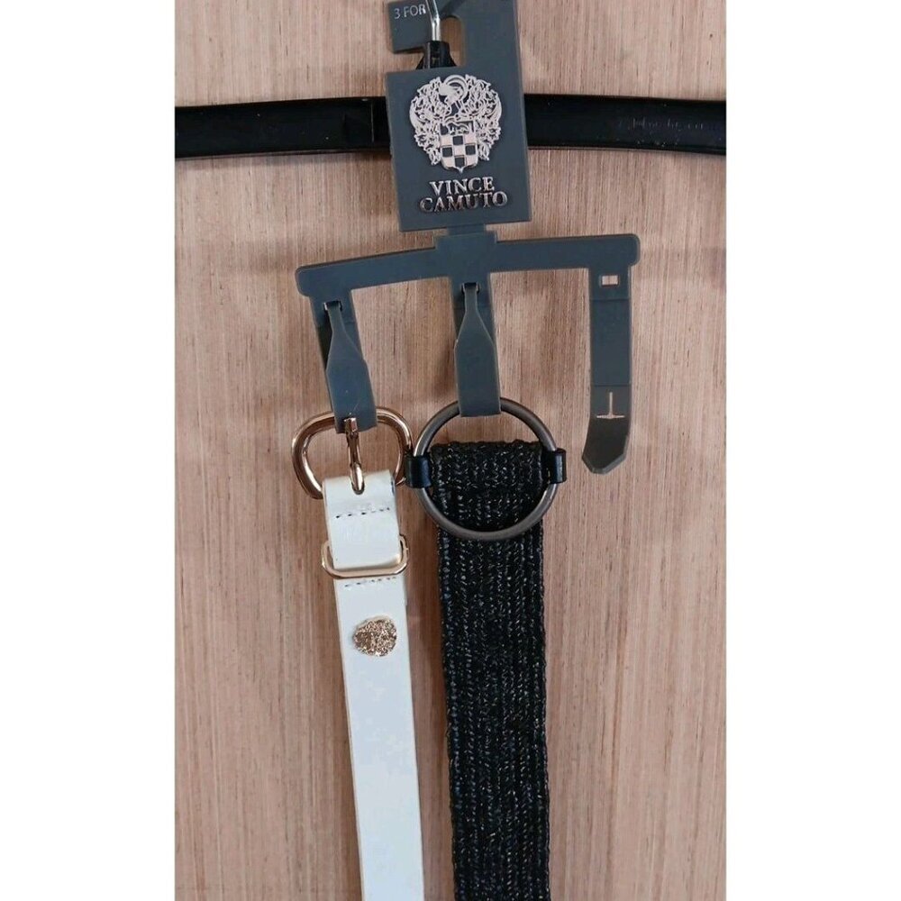 2- Vince‎ Camuto (L) Ladies Belts- Off White Faux Leather And Black Weave